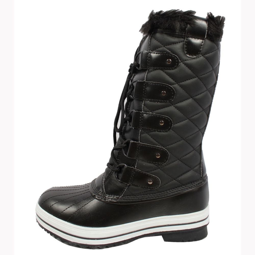 Size 7.5 Black Lace Up Quilted Mid Calf Winter Snow Boot - Picture 4 of 8